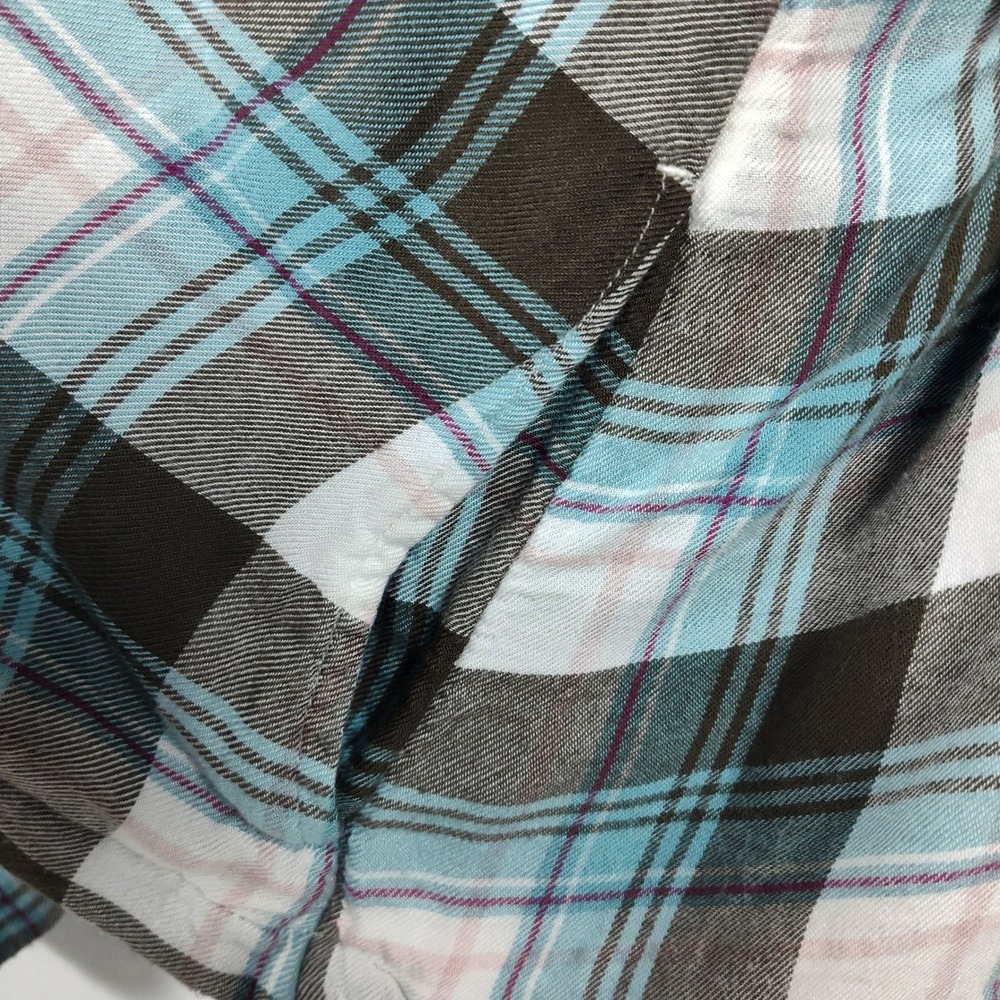 Catherines Petite Plus 3XWP Plaid Open Front Cardigan Blue Brown Rayon Draped - Picture 4 of 10